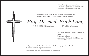 Anzeige von Erich Lang von MGO