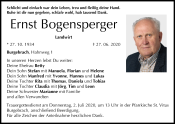 Anzeige von Ernst Bogensperger von MGO