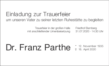 Anzeige von Franz Parthe von MGO