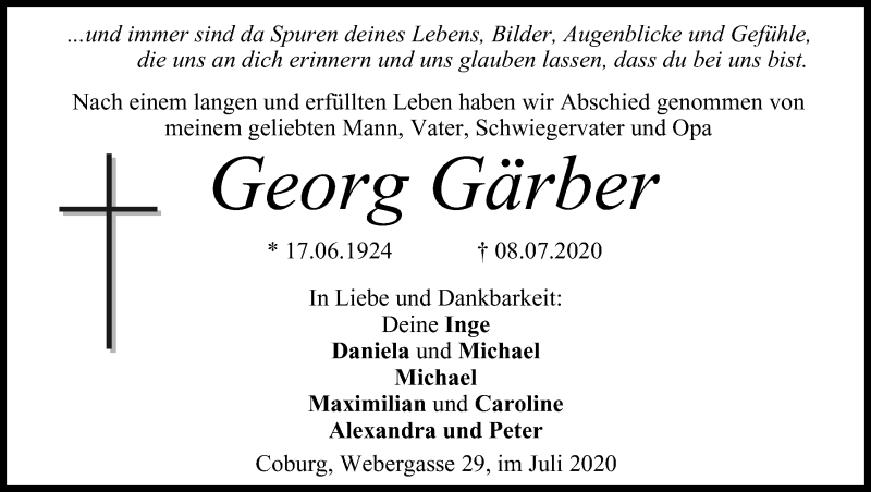  Traueranzeige für Georg Gärber vom 15.07.2020 aus MGO