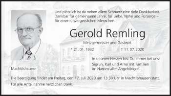 Anzeige von Gerold Remling von MGO
