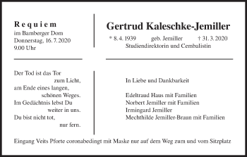 Anzeige von Gertrud Kaleschke-Jemiller von MGO