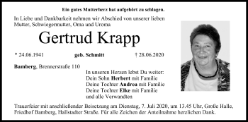 Anzeige von Gertrud Krapp von MGO