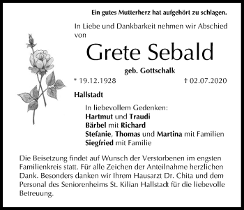 Anzeige von Grete Sebald von MGO