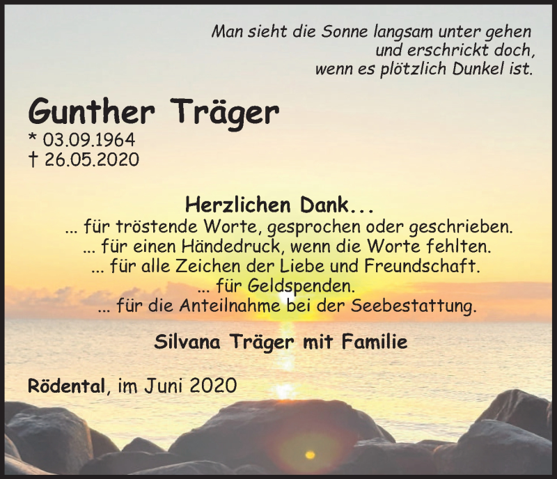  Traueranzeige für Gunther Träger vom 02.07.2020 aus MGO