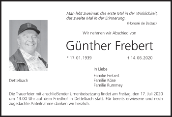 Anzeige von Günther Frebert von MGO