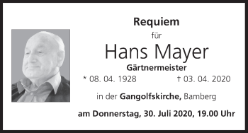 Anzeige von Hans Mayer von MGO