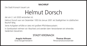 Anzeige von Helmut Dorsch von MGO