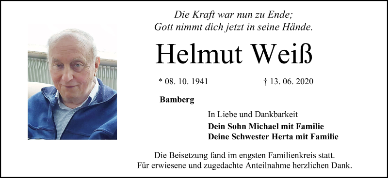  Traueranzeige für Helmut Weiß vom 04.07.2020 aus MGO