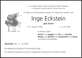 Anzeige von Inge Eckstein von MGO