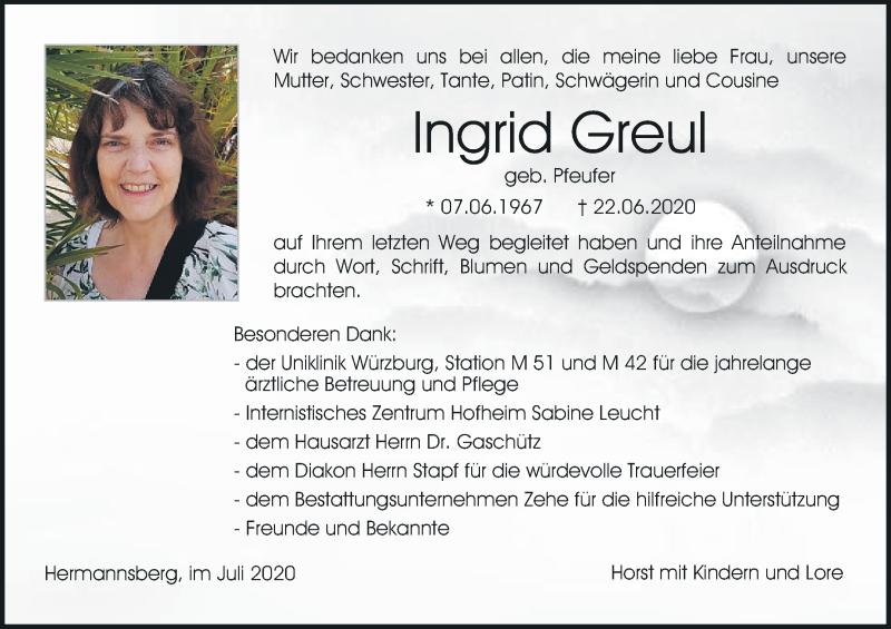  Traueranzeige für Ingrid Greul vom 25.07.2020 aus MGO