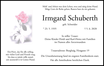 Anzeige von Irmgard Schuberth von MGO