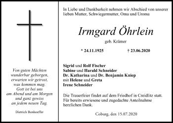 Anzeige von Irmgard Öhrlein von MGO