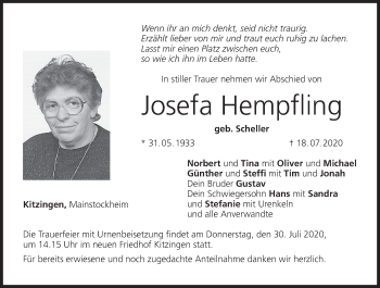Anzeige von Josefa Hempfling von MGO