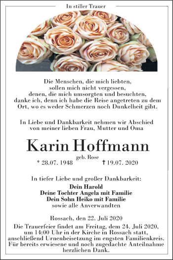 Anzeige von Karin Hoffmann von MGO