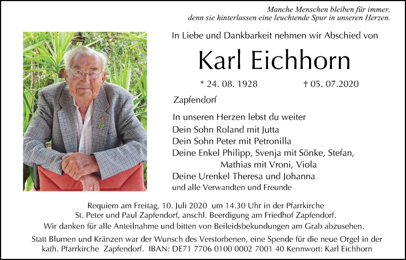  Traueranzeige für Karl Eichhorn vom 08.07.2020 aus MGO
