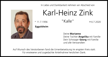 Anzeige von Karl-Heinz Zink von MGO