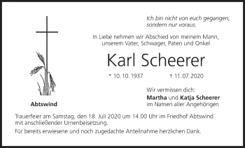 Anzeige von Karl Scheerer von MGO