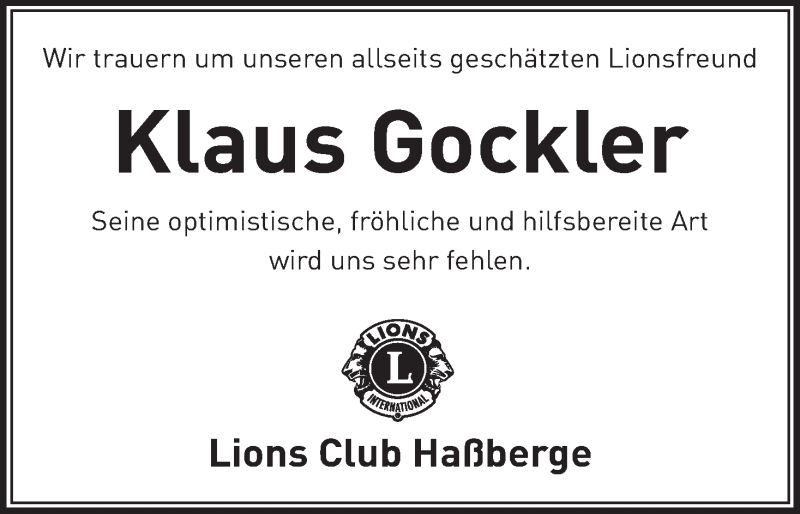  Traueranzeige für Klaus Gockler vom 30.07.2020 aus MGO
