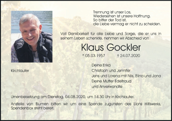 Anzeige von Klaus Gockler von MGO
