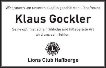 Anzeige von Klaus Gockler von MGO