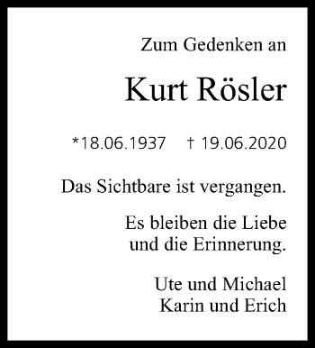 Anzeige von Kurt Rösler von MGO
