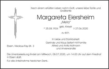 Anzeige von Margareta Eiersheim von MGO