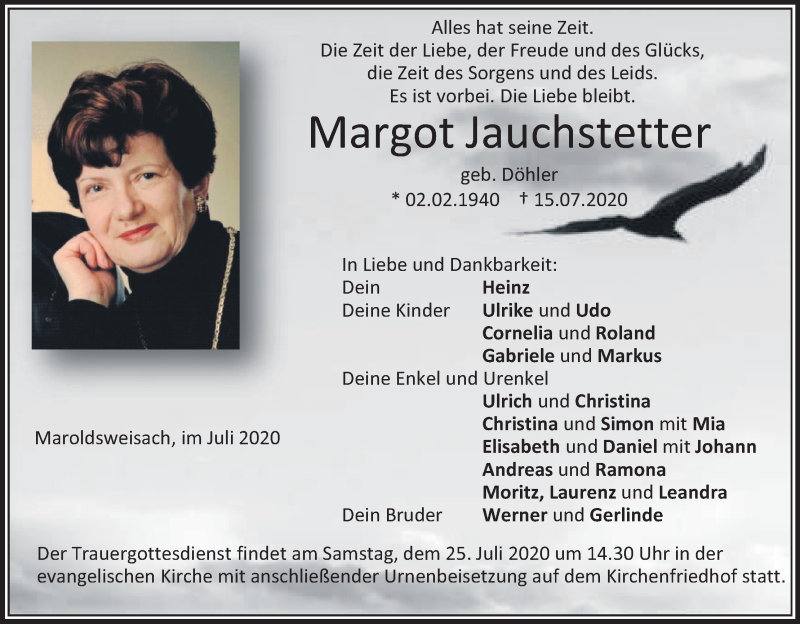  Traueranzeige für Margot Jauchstetter vom 18.07.2020 aus MGO
