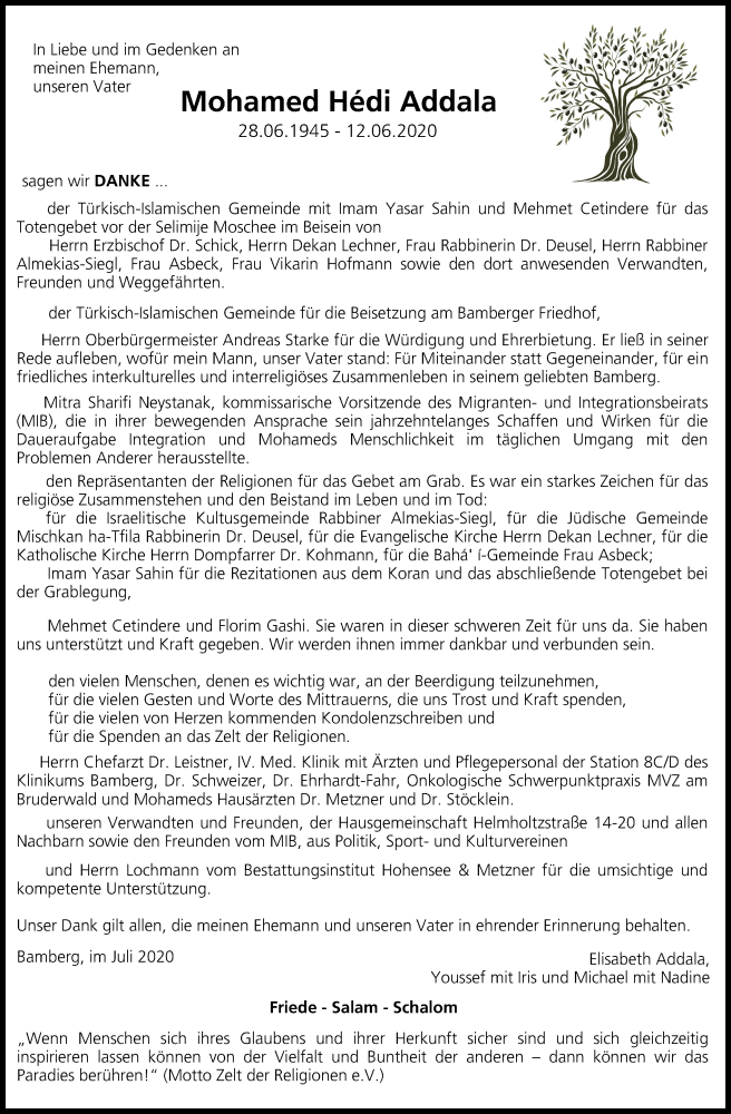  Traueranzeige für Mohamed Hédi Addala vom 11.07.2020 aus MGO