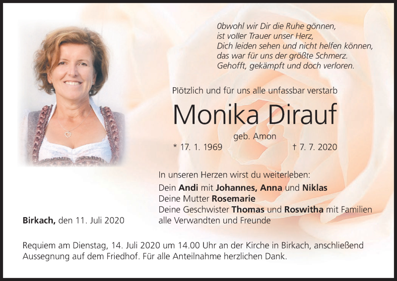  Traueranzeige für Monika Dirauf vom 11.07.2020 aus MGO