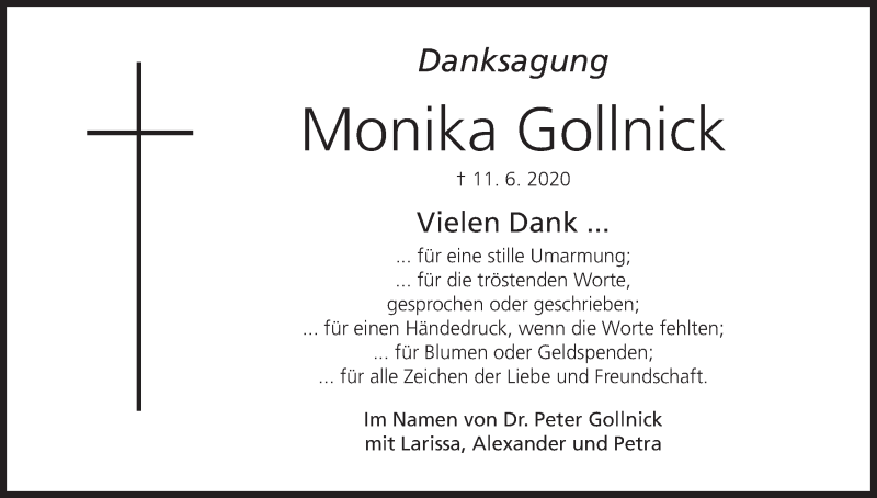  Traueranzeige für Monika  Gollnick vom 11.07.2020 aus MGO