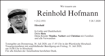 Anzeige von Reinhold Hofmann von MGO