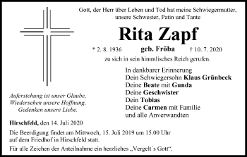 Anzeige von Rita Zapf von MGO