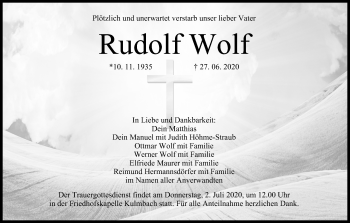 Anzeige von Rudolf Wolf von MGO