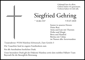 Anzeige von Siegfried Gehring von MGO
