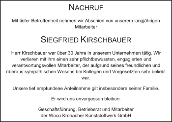 Anzeige von Siegfried Kirschbauer von MGO
