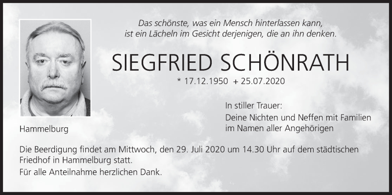  Traueranzeige für Siegfried Schönrath vom 28.07.2020 aus MGO
