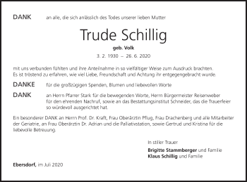 Anzeige von Trude Schillig von MGO