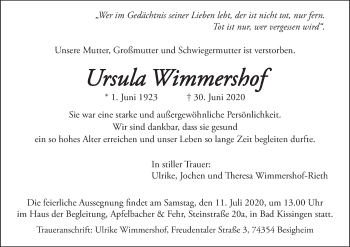 Anzeige von Ursula Wimmershof von MGO