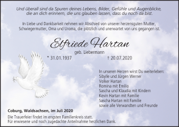 Anzeige von Elfriede Hartan von MGO