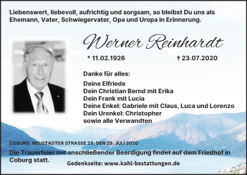 Anzeige von Werner Reinhardt von MGO