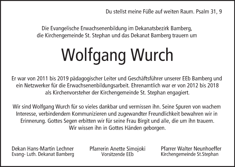  Traueranzeige für Wolfgang Wurch vom 25.07.2020 aus MGO