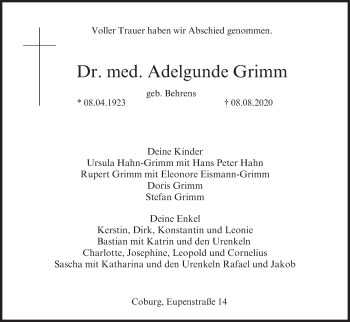Anzeige von Adelgunde Grimm von MGO