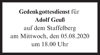 Anzeige von Adolf Geuß von MGO