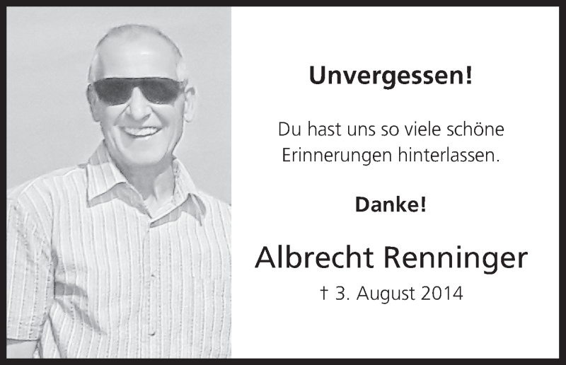 Traueranzeige für Albrecht Renninger vom 03.08.2020 aus MGO
