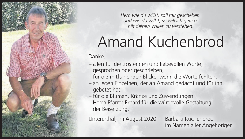  Traueranzeige für Amand Kuchenbrod vom 29.08.2020 aus MGO
