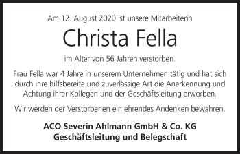 Anzeige von Christa Fella von MGO