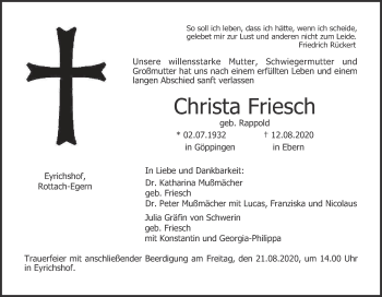 Anzeige von Christa Friesch von MGO