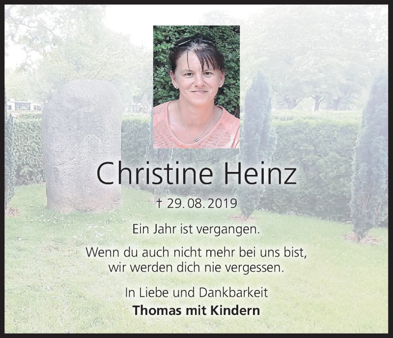  Traueranzeige für Christine Heinz vom 29.08.2020 aus MGO
