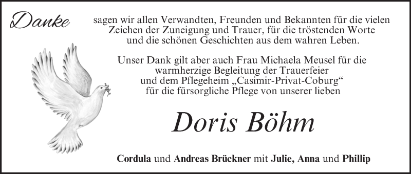  Traueranzeige für Doris Böhm vom 22.08.2020 aus MGO